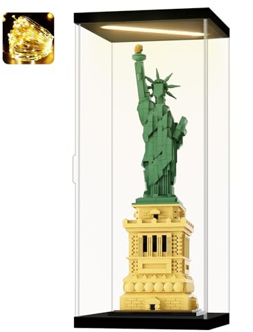 Instnovny Acrylic Display Case for Collectibles Clear Dustproof Acrylic Boxes for Display Trophy Figure Toys Lighted Lego 21042 Display Case Storage Box(Black-Solid Yellow; 7.9*7.9*18.9 inch)