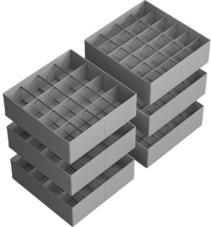 SONGMICS Underklädesorganisatör, set om 6, 120 fack (3 x 16 + 3 x 24), lådorganisatör, vikbar, garderobsorganisatörssystem, förvaringslådor, strumpor, underkläder, slipsar, Dove Grey RUS011G02