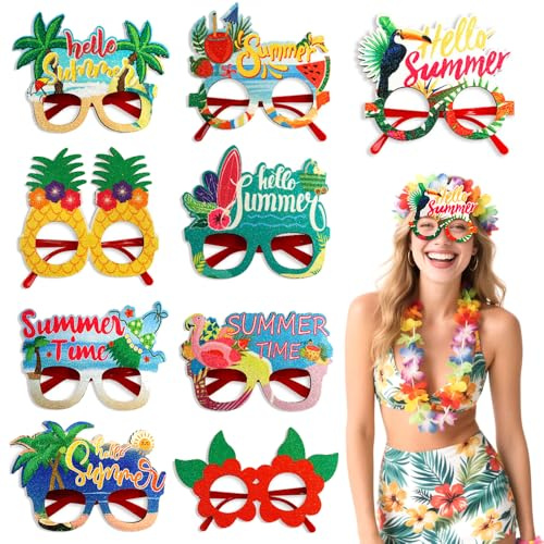 Menwings 9 Paar Hawaii partybrillen, Lustige hawaii Brillen, Sommer-Fotostand-Dekoration Requisiten, Flamingo-Ananas-Brille, Geeignet für Erwachsene und Kinder beach-Pool-Party, Geburtstagspartybrille
