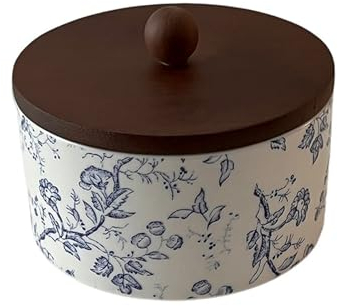 WXMYOZR Trinket Box with Lid Porcelain, Floral Ceramics Vintage Jewelry Boxes Small Jewelry Organizer Container Small Ceramic Candy Jar Cookies Jar,Blue,Big