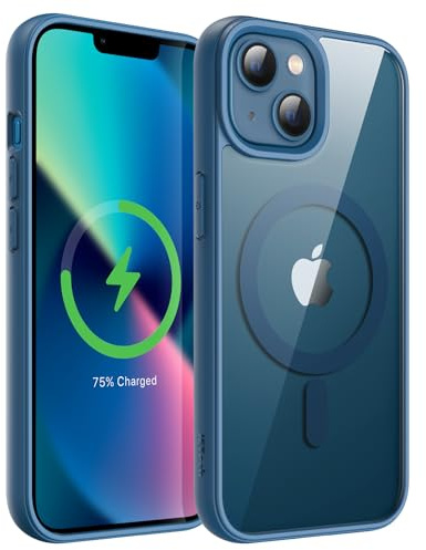 JETech Magnetische Hülle für iPhone 13 mini, Blau | Kompatibel mit MagSafe, Einfarbig Matte TPU Rahmen, Transparente Rückseite, Stoßschutzrahmen