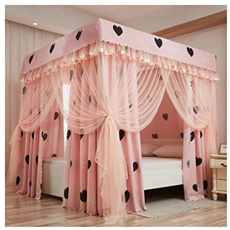 Betthimmel mit 4 Eckpfosten – Prinzessinnen-Bett, luxuriöser Vorhang, Moskitonetz für Jungen und Erwachsene – mit Ständer, Schlafzimmer-Dekoration (Farbe: Rosa, Größe: 180 x 200 cm/71 x 79