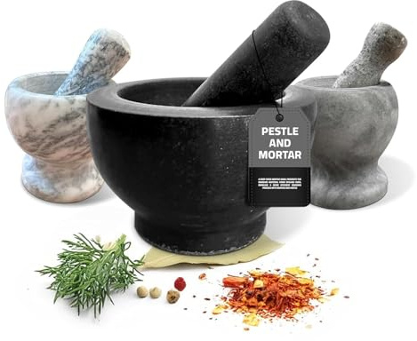 Pestle and Mortar Set – 14.5 cm (5.7'') Premium Solid Natural Stone, Essential for Kitchen Essentials & Culinary Creations – Durable and Elegant Design