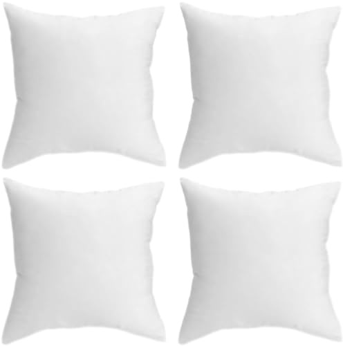 QUBA LINEN 18 x 18 Throw Pillow Insert - Pack of 4 White, Down Alternative Pillow Inserts for Decorative Pillow Covers, Throw Pillows for Bed, Couch Pillows for Living Room (18 x 18 (Pack of 4))