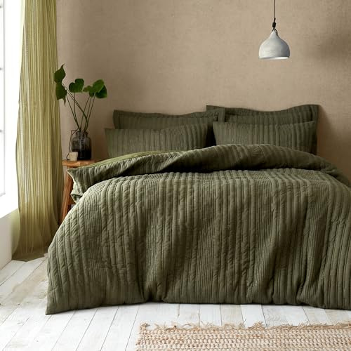 Pineapple Elephant Tamba Jersey Stripe Double Duvet Cover Set Olive