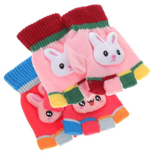 WRITWAA 2paar Warme Kinderhandschuhe Mit Freiliegenden Fingern Süße Delfin-design Für Kalte Tage Für Jungen Und Mädchen Zufällige Farben