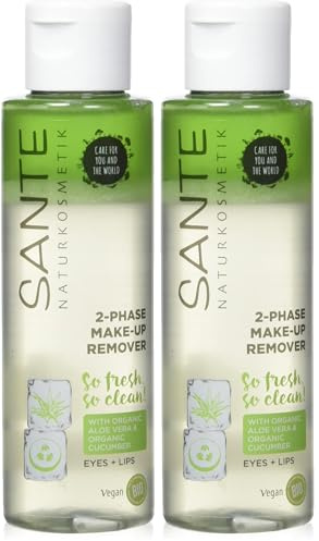 Sante Naturkosmetik 2-Phase Make-up Remover, Entfernt Augen- & Lippen-Make-up, Sanft & beruhigend, Mit Bio-Gurken Extrakt, Entfernt wasserfestes, Vegan, 110ml (Packung mit 2)