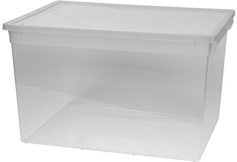 Kreher XXL Aufbewahrungsbox mit Deckel aus transparentem Kunststoff und XXL Stauvolumen! Maße: 37,6 x 52 x 31 cm, Volumen 48 Liter
