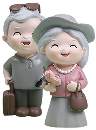 Cabilock Statuine Della Nonna e Del Nonno in Resina Decorativa, Coppia Di Anziani Innamorati Da Tavolo, Ornamento Per Casa, Festa e Giardino, Set Da 2 Pezzi