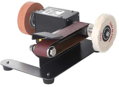 Mini Bandschleifer - Elektrischer Band Schleifmaschine Einstellbarer Winkel mit 10-Teiligen Schleifbändern, Mikro Stationäre Schleifer messerschaerfer für Schleifen Metall Holz Aluminium