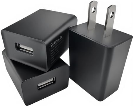 SinitoAula 5V1A (5W) USB Charger Block (UL Certified, Black, 3-Pack) | Power Adapter for Wall Outlet, Plug for Cell Phones, Tablets, Earphones, Power Banks, Smart Wearables and More Devices