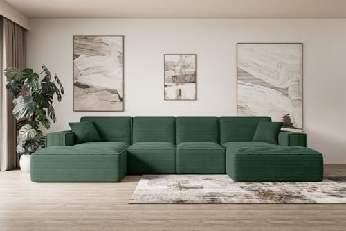 ALTDECOR Ecksofa in U-Form Corner Sofa Bett Eckcouch Couch L-Form Wohnlandschaft Cauchsofa Sierra-U - 349x169x80 cm Grün