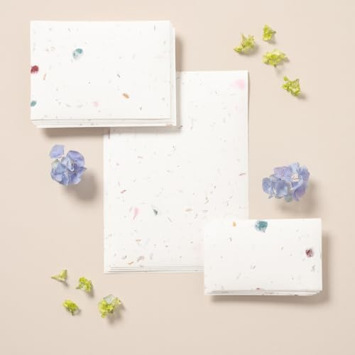 Papel artesanal con pétalos de flores. Papel hecho a mano de 200 g/m² y tamaño A6 o A5. Paquete de 25 hojas de papel con flores para invitaciones de boda, menús, bautizos. (A5)