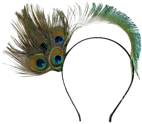 NHQ Pfau Kostüm Damen,Pfau Kopfschmuck,Pfauenfedern Haarschmuck,Lang Pfauenfeder Haarspangen Haar Clips Blaugrün,Pfau Accessoires,20er Jahre Kostüm Karneval Fasching Gatsby Mottoparty Cosplay Stil