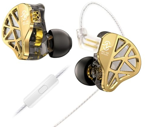keephifi CCZ MC04 In Ear Monitor, Auricolari con Filo Spinotto 3.5mm Cavo in OFC Placcato Argento Anti-Groviglio, IEM Driver Ibrido 1DD+1BA, Cuffie IEM Gaming a Latenza Zero con Microfono per Esports