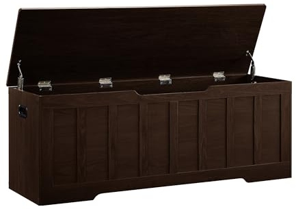 VANKILEY 51.2 Storage Chest Extra Large,Storage Bench with 2 Safety Hinges,Shoe Bench,51.2 * 15.7 * 19.1 inches,Wooden Trunk for Bedroom,livingroom,entryway,Supports 220 lb,Easy Assembly(Espresso).