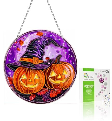 VAIIEYO Halloween Diamond Art Hanging, Pumpkin Pearl Art Kits for Adults