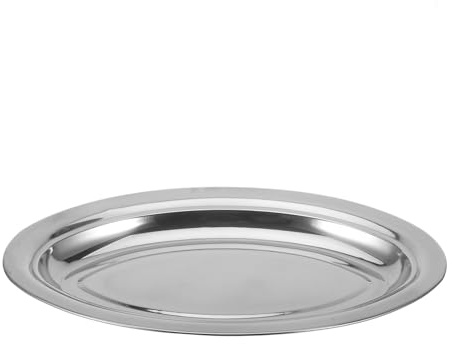 VERDANVERSE Plateau Ovale Inox Assiette Plate Acier Inoxydable Plateau Dessert Polyvalent pour Snacks Pâtisseries et Poisson Design Simple et Facile à Nettoyer