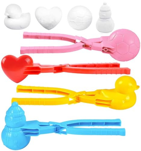 UMUACCAN 4 Pcs Snowball Maker for Kids, Beach Toys, Clay Ball Maker | Ball/Heart/Duck/Snowman Shapes, Summer Snow Idiyappam Maker, Rice Ball Mold, Snow Clip Toy and Snow Toys and Sand Toys,Gifts