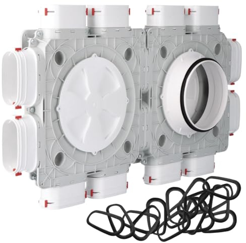 HG HAVA Distribuidor de aire ovalado, 12 x 52 x 117 mm, Ø200 (PP), doble caja de distribución para sistema de canal plano, caja de suministro y escape, caja de repleno para recuperación, incluye 24