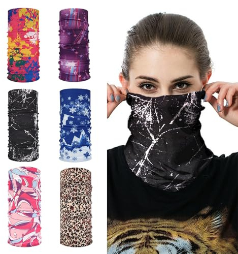 ZesNxj 6 Stück Multifunktionstuch Gedruckt Bandanas, Motorrad Halstuch & Schlauchtuch, Gesichtsmaske Multifunktionstuch Damen, UV-Schutz Atmungsaktiv für Sport Outdoor Ski Wandern Radfahren