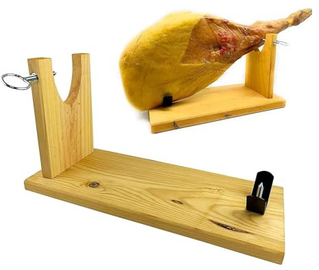 AMZSystems Jamonero de Madera Profesional Tipo Gondola Soporte Corte Pata y Paleta de Jamon iberico Serrano con Agarre metalico Facil Montaje Fabricado en España (Jamonero)