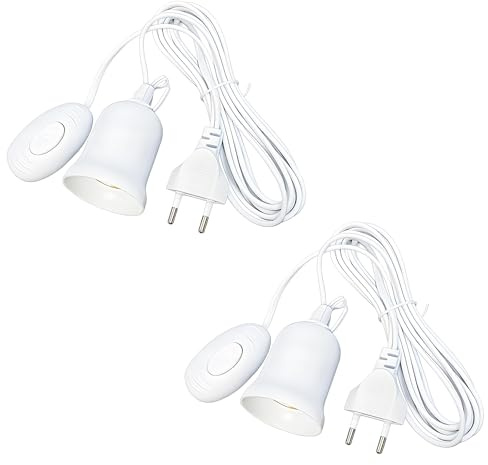Leloco 2 Stück Lampenfassung E27 mit Kabel und Schalter, E27 Fassung mit 4M Netzkabel und Unabhängiger Schalter für DIY-Projekte, Steh- & Hängelampen, DIY-Leuchte usw Weiß