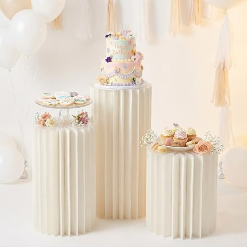 WYmaioyis Juego de 3 columnas decorativas con placa acrílica, soporte plegable para tartas y bufé, columnas para bodas, fiestas y mesas de postres, 40/60/80 cm