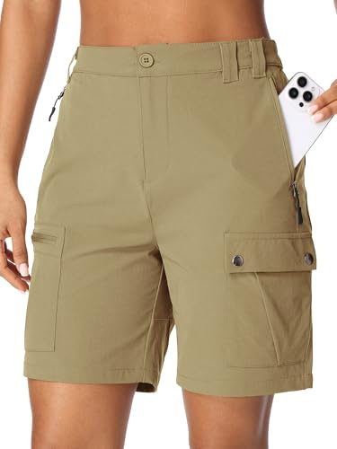 Peysuck Cargo Shorts for Women 7'' Hiking Walking Shorts | Elastic Waist, Lightweight, Quick Dry, Multi Pockets, Ladies Summer Shorts, for Casual Outdoor Golf Travel
