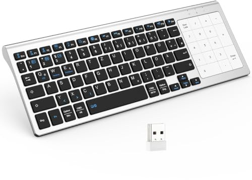LAMA Bluetooth Tastatur mit Ziffernblock & Touchpad, Kabellose Bluetooth Tastatur Kompatibel mit Pad/OS/Samsung/Android/Windows, Laptop PC Tablet, USB Plug & Play, QWERTZ Layout