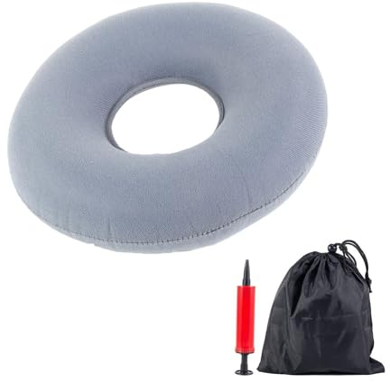 GZXGMY Coussin Coccyx Gonflable, Coussin Donut Anneau avec Pompe | Coussin d’assise pour hémorroïdes, fessier et coccyx, avec sac rangement portable pour bureau, voiture, voyage