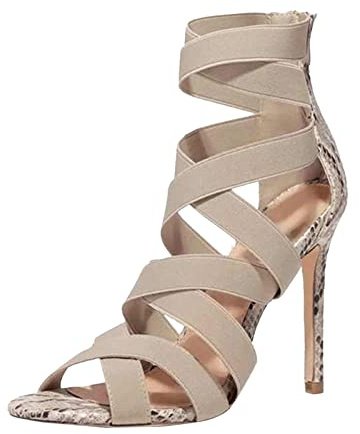 Sandales à talons aiguilles pour femme avec bride élastique et bride de cheville - Bout ouvert - Pour fête, soirée, mariage, rendez-vous galant, nuit, blanc, 40 EU