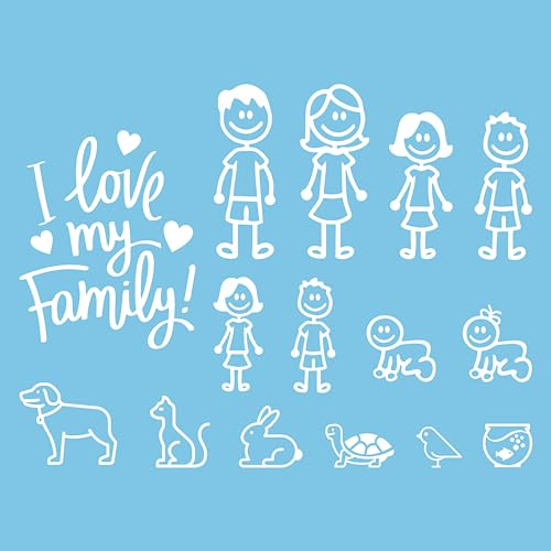 Autodomy Pegatinas Familia Feliz Pack de 15 Adhesivos Calcomanias Stickers para Coche | Adhesivos Coche Familia | Color Blanco