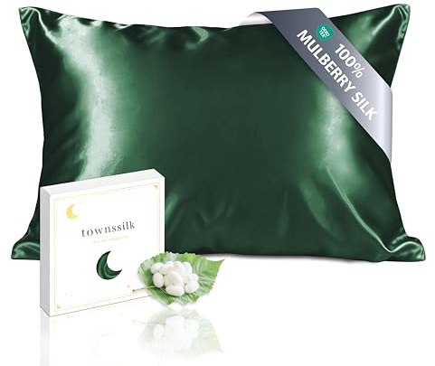 townssilk Federa seta cuscino,100% naturale seta di gelso 19momme,doppia faccia,benefica per capelli e pelle,ipoallergenica,cerniera nascosta,1 pz,50x75cm,Smeraldo