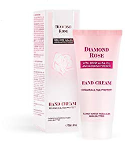 Hydratierende Handcreme für sehr trockene Hände mit Rosenöl, Rosenwasser, Schwarzer Kaviarextrakt und Shea Butter 50 ml - Beruhigende und regenerierende Handcreme Diamond Rose