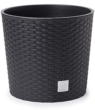 HappyFlower MultiProject Blumentopf Pflanzkübel inkl. Einsatz rund Rattan-Optik 4 Größen 4 Farben Übertöpfe (250, Schwarz)