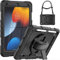 SEYMCY for iPad 9th/8th/7th Generation Case 10.2 inch, Shockproof Sturdy Cover with 360° Rotating Hand Strap & Stand, Screen Protector, Shoulder Strap, Pen Holder for iPad 9/8/7 gen 2021~2019, Black