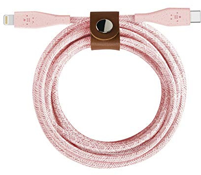 Belkin Boost Charge cable USB-C con conector Lightning + cinta (fabricado con DuraTek) - cable de USB-C a Lightning para iPhone 13, 13 Pro, 13 Pro Max, 13 mini y anteriores, longitud de 1,2 m, rosa