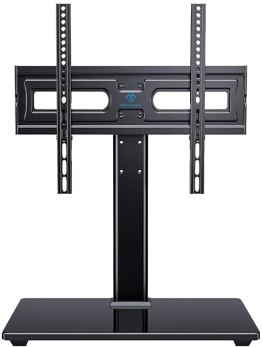 PERLESMITH Universal Swivel TV Stand-Table Top TV Stand for 32-65 inch TV-Height Adjustable TV Base with Heavy-Duty Tempered Glass Base, VESA 400x400mm up to 88lbs, PSTVS17