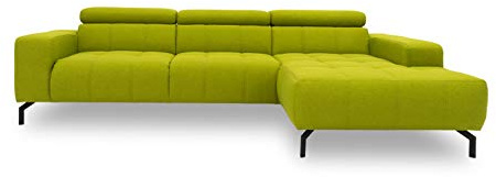 DOMO. collection Ecksofa Cunelli, Rückenfunktion, grün | Longchair rechts mit Rückenfunktion, L-Sofa mit Relaxkomfort und Metallfüßen, 292 x 175 x 79 cm (BxTxH)