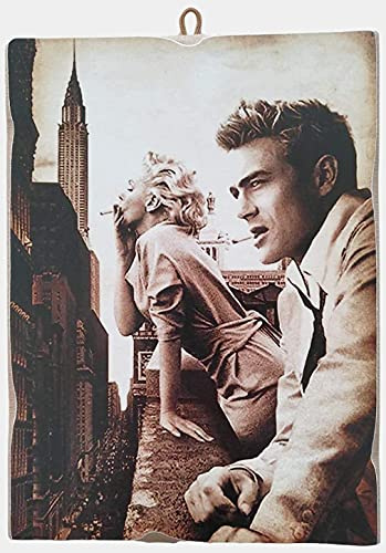 Bild im Vintage-Stil, Marilyn Monroe & James Dean, Druck auf Holz, 40 x 30 cm.