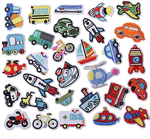 AXEN 30PCS Car Embroidered Iron on Patches DIY Accessories, Assorted Car Decorative Patches, Cute Sewing Applique for Jackets, Hats, Backpacks, Jeans
