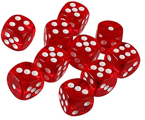 Yiotfandoll 10PCS Polyhedral Dice - D6 Acrylic Dice (16mm, Transparent Red) for RPG, MTG, DND, Table Games