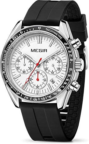 MEGIR MN8105G - Orologio da polso da uomo, sportivo, al lavoro, analogico, al quarzo, luminoso, con cinturino sottile in silicone