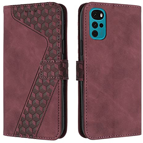 OKZone Funda para Motorola Moto G22, PU Cuero Flip Carcasa Fundas Móvil de Tapa Libro Caso Piel PU para Motorola Moto G22, Billetera Tarjetero Case Telefono Cubrir Móvil Phone Cover(Rojo)