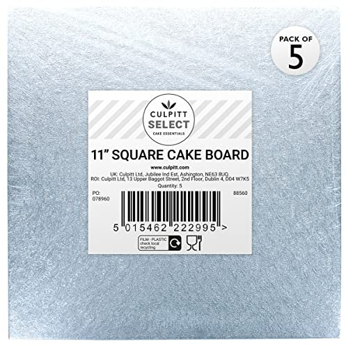Culpitt Select 11 Square Cake Boards - 5 Pack | 12mm Thick, Silver Foil Finish, Fits 9 Sponge Or 8 Fruit Cake, Lightweight Yet Strong
