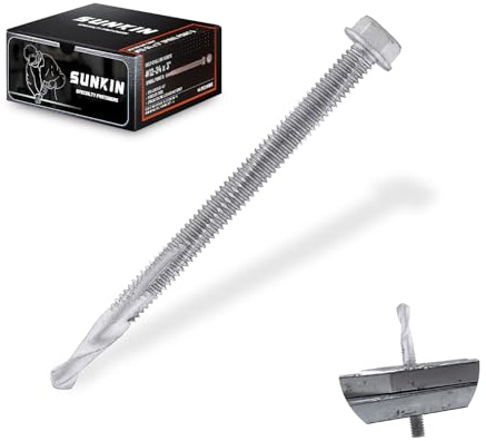 SUNKIN 44PCs Self Tapping Screws for Metal, Hex Head #12 x 3 Inch, Self Drilling for Thick Steel, Less Effort Installation, Long Lasting Anti Rust Coating