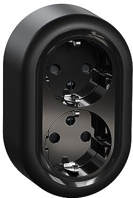 Schneider Electric ELSO WDE015996 ytmonterad 2-vägs uttag med BRS, skyddande kontaktuttag, ytmonterad våtrum, svart rund, Renova, 16 A – 250 V AC