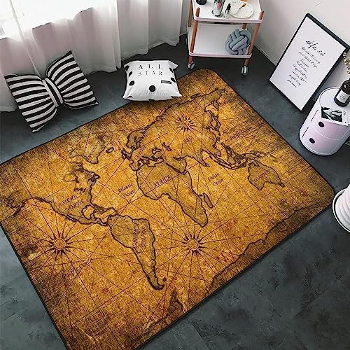 3D Vintage-Weltkarte Kinder Jungen Teppich Schlafzimmer Dekorativ Kinderzimmer Wohnzimmer,Matten Krabbelmatte Modern Weichem Flanell Kinderteppiche Waschbar 140 X 200 Cm / 55,11 X 78,74 Zoll -9C3W/O9H