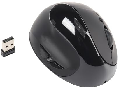 Tynerza Mouse wireless, mano sinistra, ergonomico, verticale, ricaricabile, 6 pulsanti, 800/1200/1600DPI, mouse ottico portatile wireless da ufficio con ricevitore USB 2.4G per computer, laptop (nero)